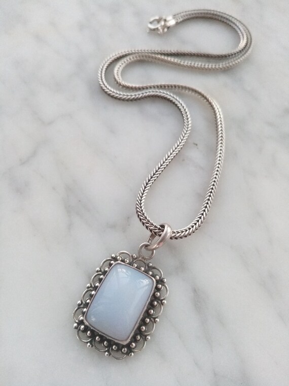 Rectangular pendant with natural white agate in s… - image 3