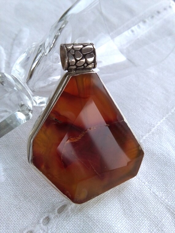 Banded agate carnelian sterling silver pendant, vi