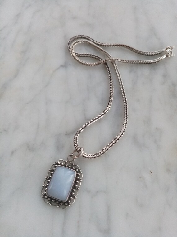 Rectangular pendant with natural white agate in s… - image 7