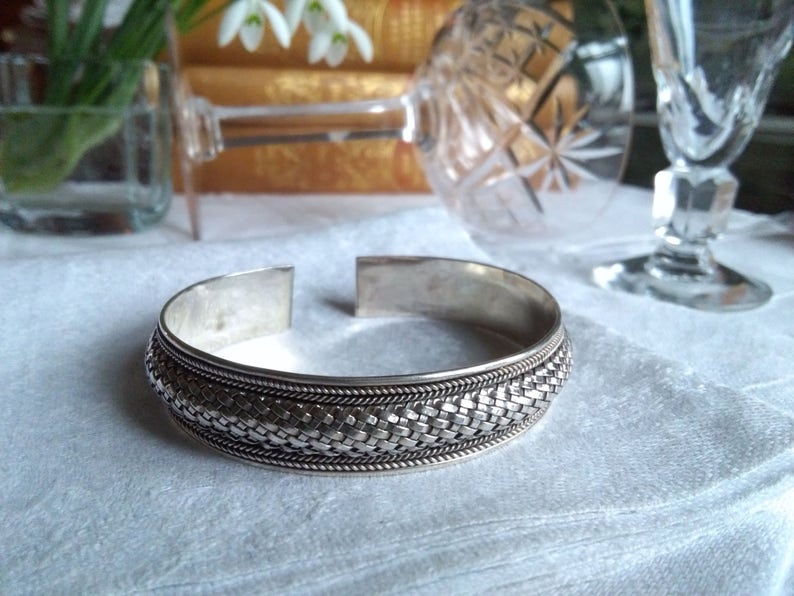 balinese basket-weave silver cuff bali artisan handmade bangle Sterling silver woven bangle 20gr
