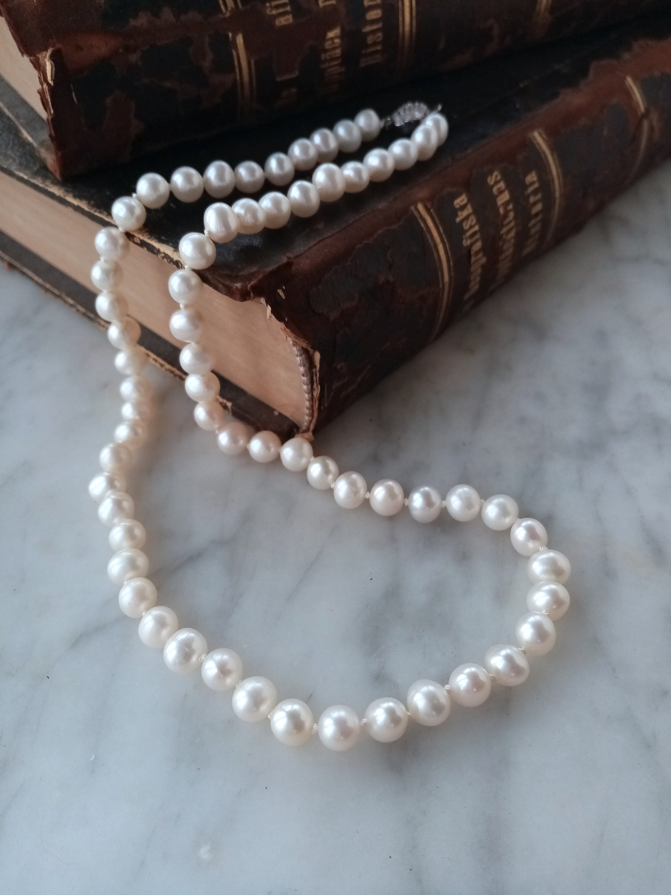 Classic – a string of white pearl necklace on natural silk – Freshwater  Creations