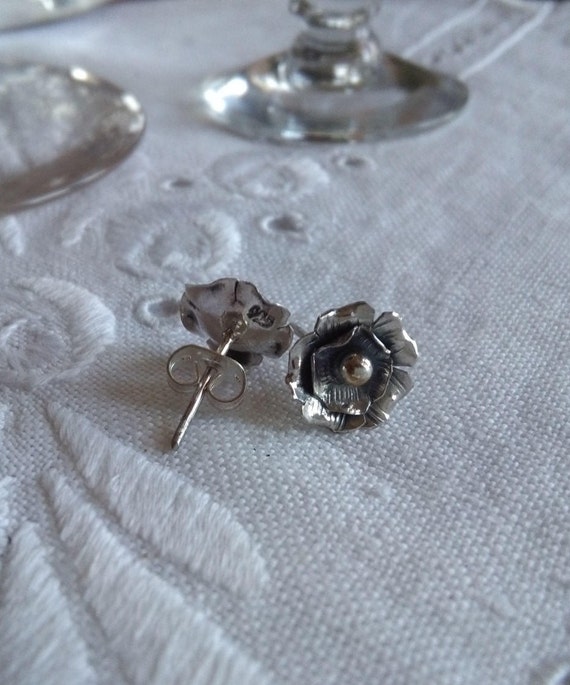 Rose studs, sterling silver flower earrings