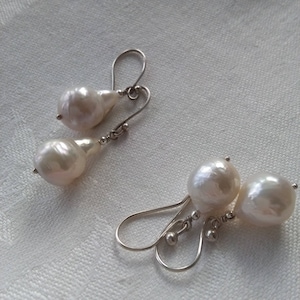 Classic natural edison pearls, sterling silver drop dangle earrings