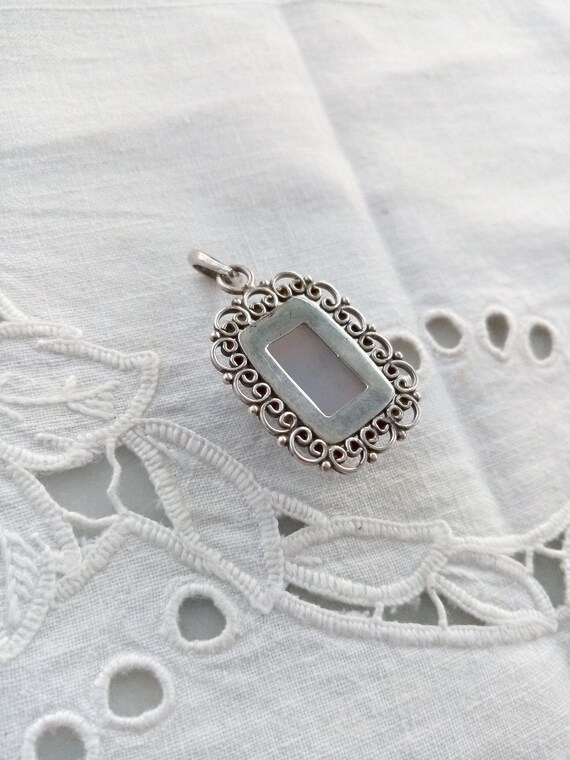 Rectangular pendant with natural white agate in s… - image 6