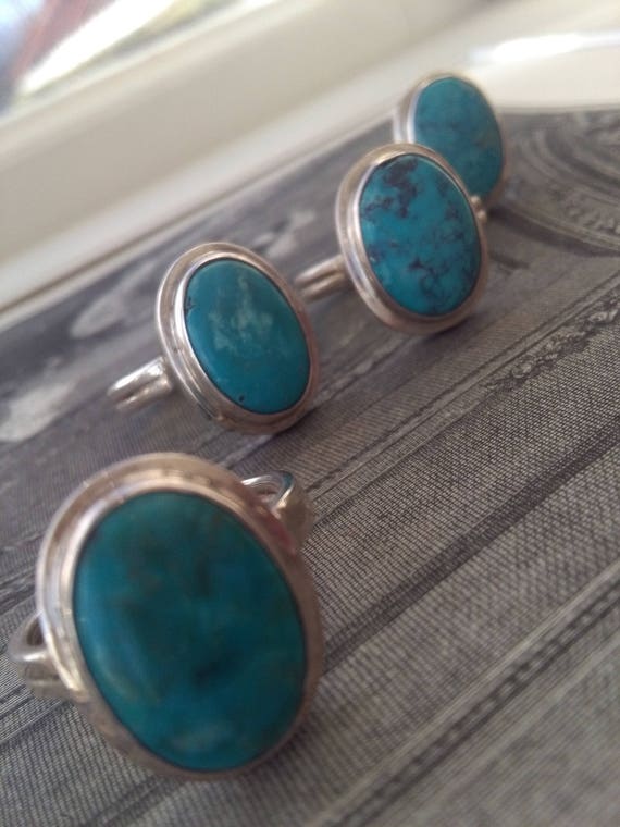 Turquoise ring, natural turquoise, sterling silver