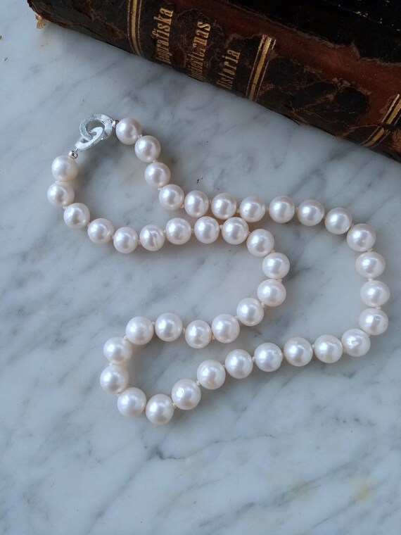 White Cultured Freshwater Pearl Bridal Toggle Necklace with Bali Beads White Cultured Freshwater Pearl Bridal Toggle Necklace with Bali Beads