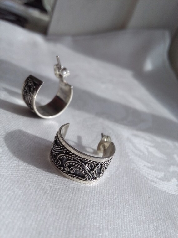 Amazing granulated hoop earrings, oxidised sterli… - image 5
