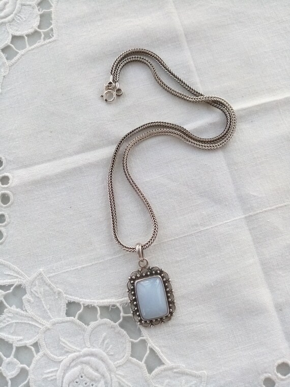 Rectangular pendant with natural white agate in s… - image 5