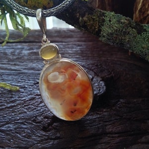 Agate and calcedony 925 sterling silver pendant, included carnelian agate, artisan handmade silver