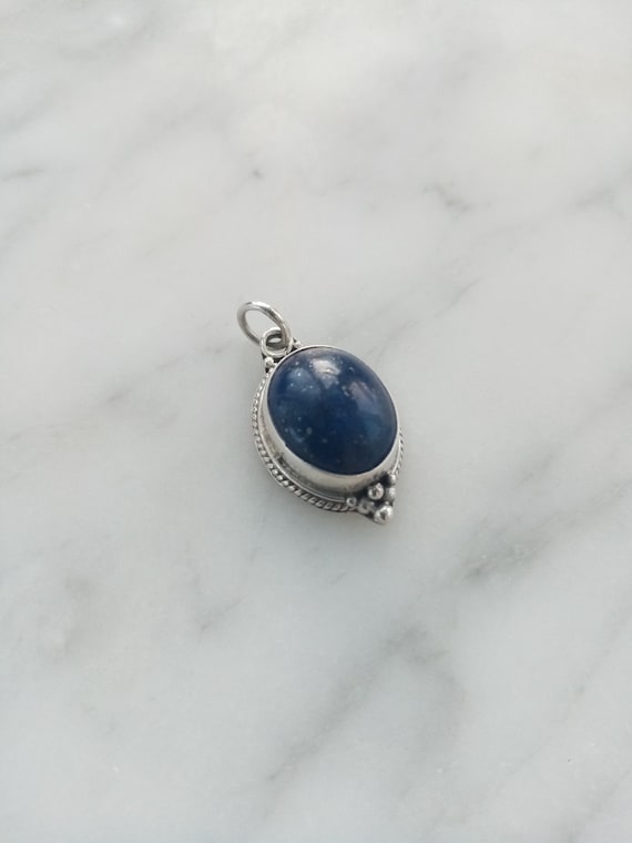 Oval midnight blue lapis lazuli sterling silver pendant, artisan hand crafted in 925 sterling silver