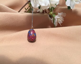 Blue and red abstract design Easter egg pendant,