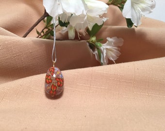 Orange abstract Easter egg pendant, Russian style easter egg for necklace.