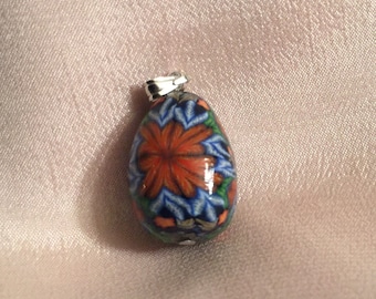 Red star abstract deisgn Easter egg pendant, Russian style easter egg for necklace.