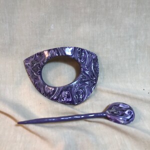 Purple swirl scarf pin, purple shawl pin, abstract purple scarf pin image 2