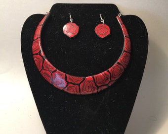 Black and red rose choaker and earing set
