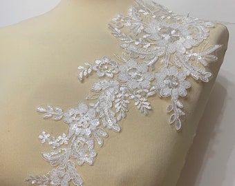 Lace applique floral wedding dress lace applique sequins lace wedding dress evening dress ivory