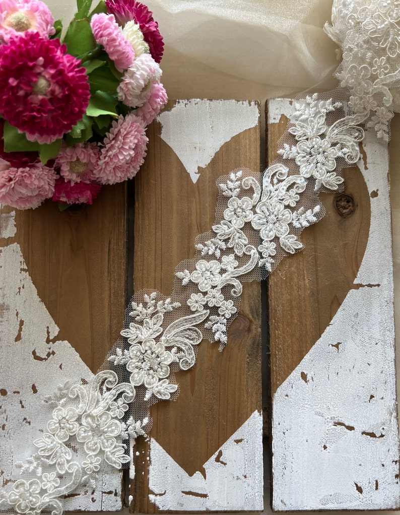 Lace Ribbon Lace Trim Lace Beads Embroidery Veil Straps Wedding Bridal Dress image 6