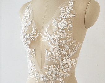 Lace applique floral wedding dress lace applique sequins lace wedding dress evening dress ivory