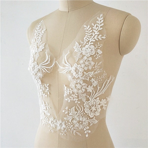 Lace applique floral wedding dress lace applique sequins lace wedding dress evening dress ivory