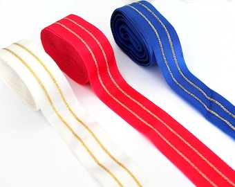 Satin ribbon with stripes decorative ribbon with Lurex gold stripes