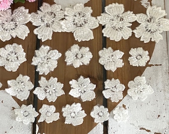 Spitzenapplikation Spitze 20 Stück Blumen Applikation Hochzeit Stickerei Perlen