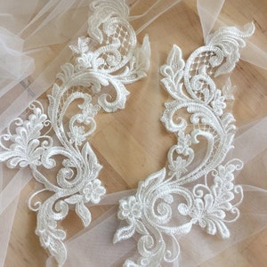 Lace applique lace applique sequin flower wedding dress floral ivory