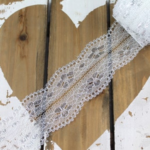 Lace ribbon lace trim white/silver 5.5 cm wide