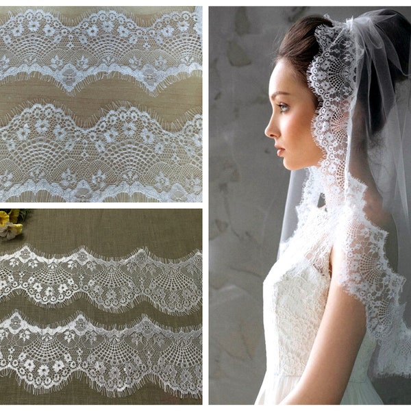 Lace ribbon 8 cm French eyelash lace veil trim border lace off-white white