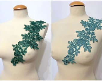 Lace appliqué, lace wedding dress, floral flower appliqué, turquoise fir green lace