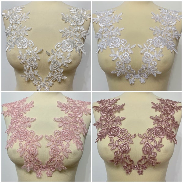 Lace applique lace wedding dress floral flower applique lace ivory white old pink