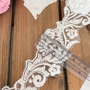 Spitzenband Spitzenborte Spitze Perlen Stickerei Schleier Blume Hochzeit Bild 5
