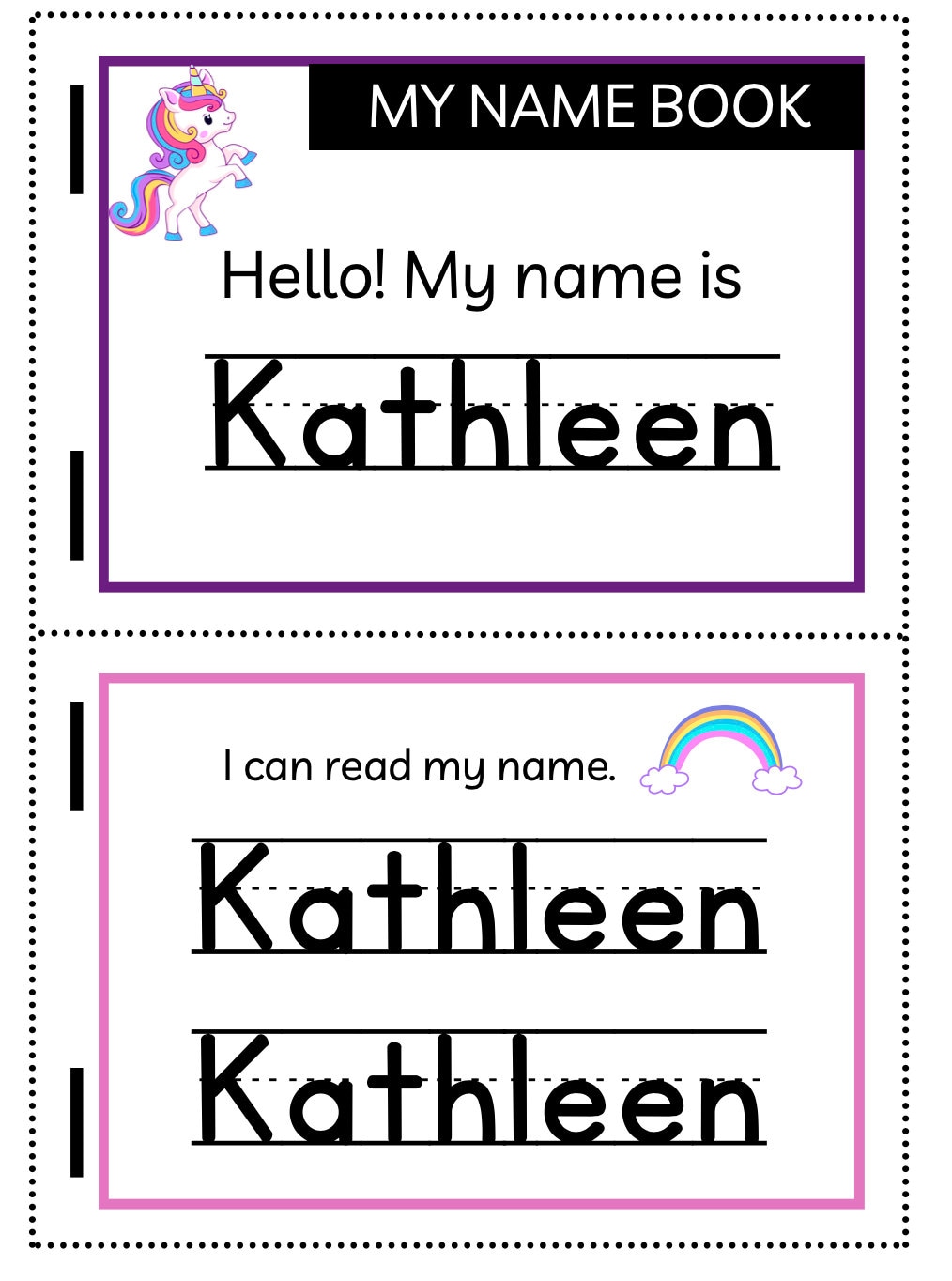 Unicorn Custom Name Tracing Booklet Personalized Name Etsy