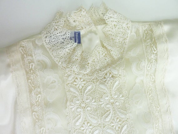 Vintage Cream Satin Lace Blouse See Through Prair… - image 2