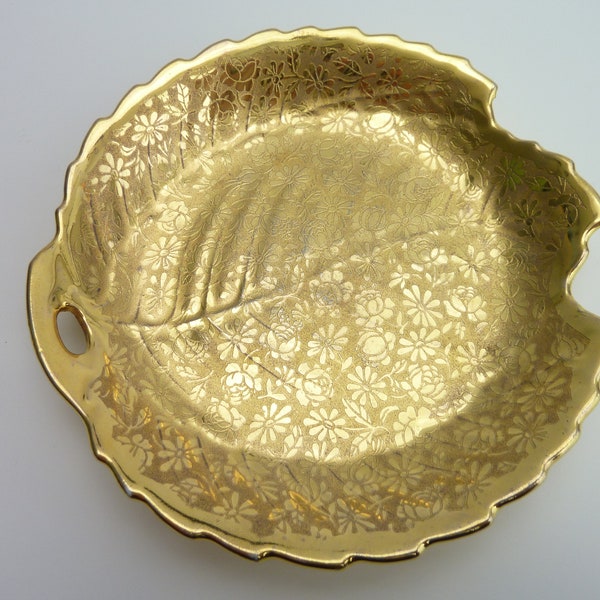 Vintage Ransgil China Gold Plated Leaf Shaped Candy Dish Plate