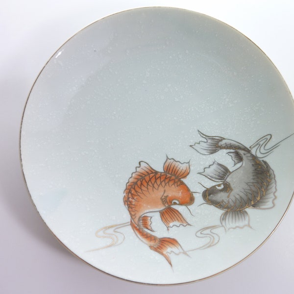 Vintage Japanese Two Koi Fish Gold paint accents Plate Charger Japanese