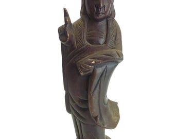 Vintage Chinese Wood Guanyin Statue Kuan Yin Bodhisattva Carving Wabi Sabi Zen