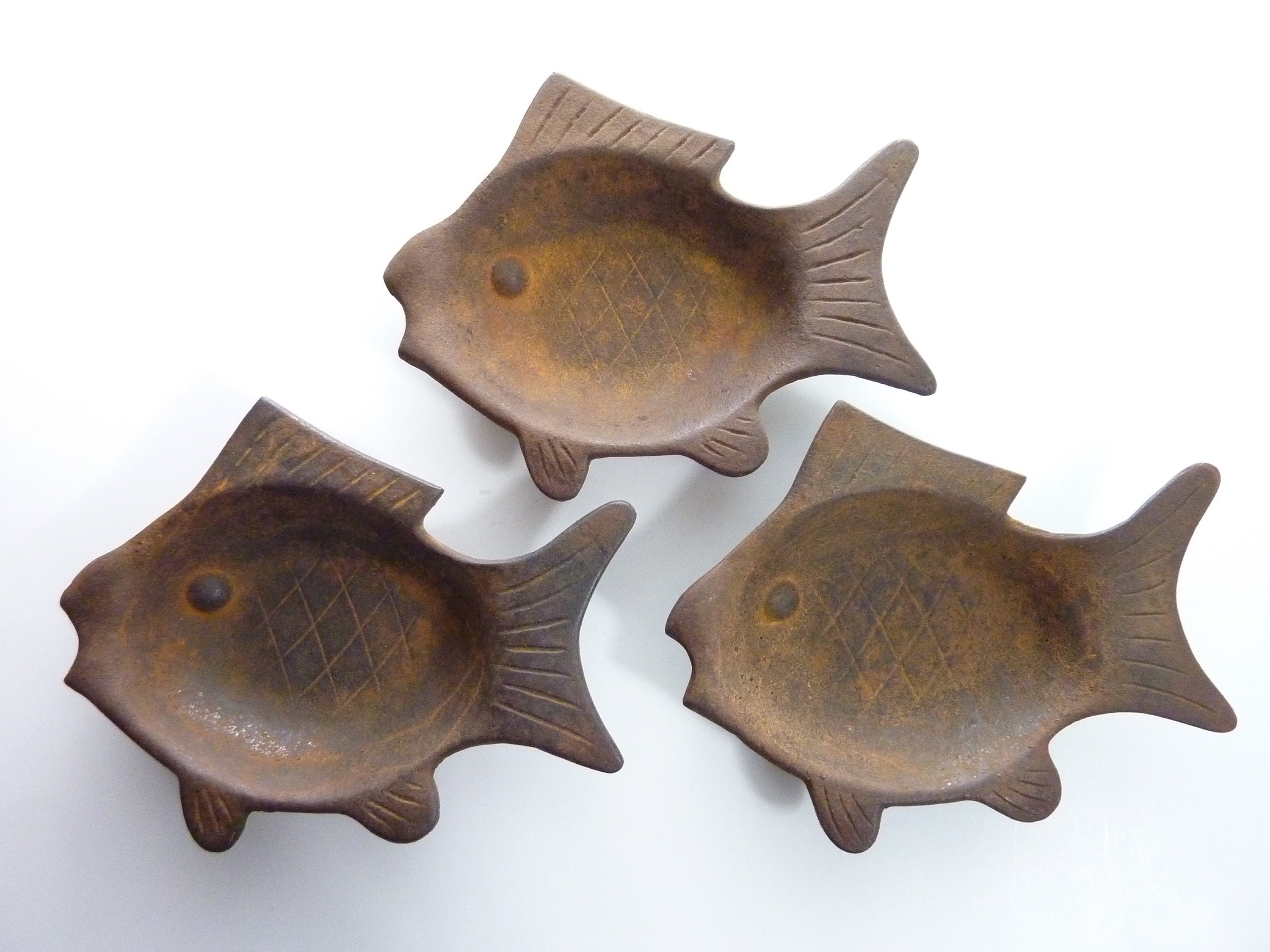 Vintage Japanese Cast Iron Fish Dishes Set of 3 Unique, Elegant