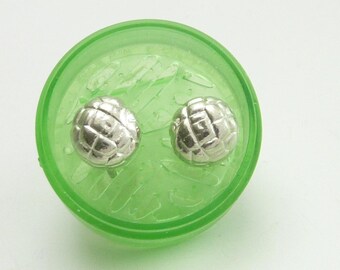 Handcrafted 950 Silver Mini Pineapple Bun Stud Earrings Asian Food Jewelry 6mm
