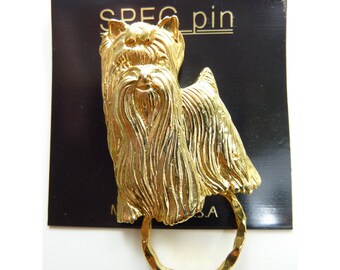 Vintage Yorkie Terrier Dog Gold Pin