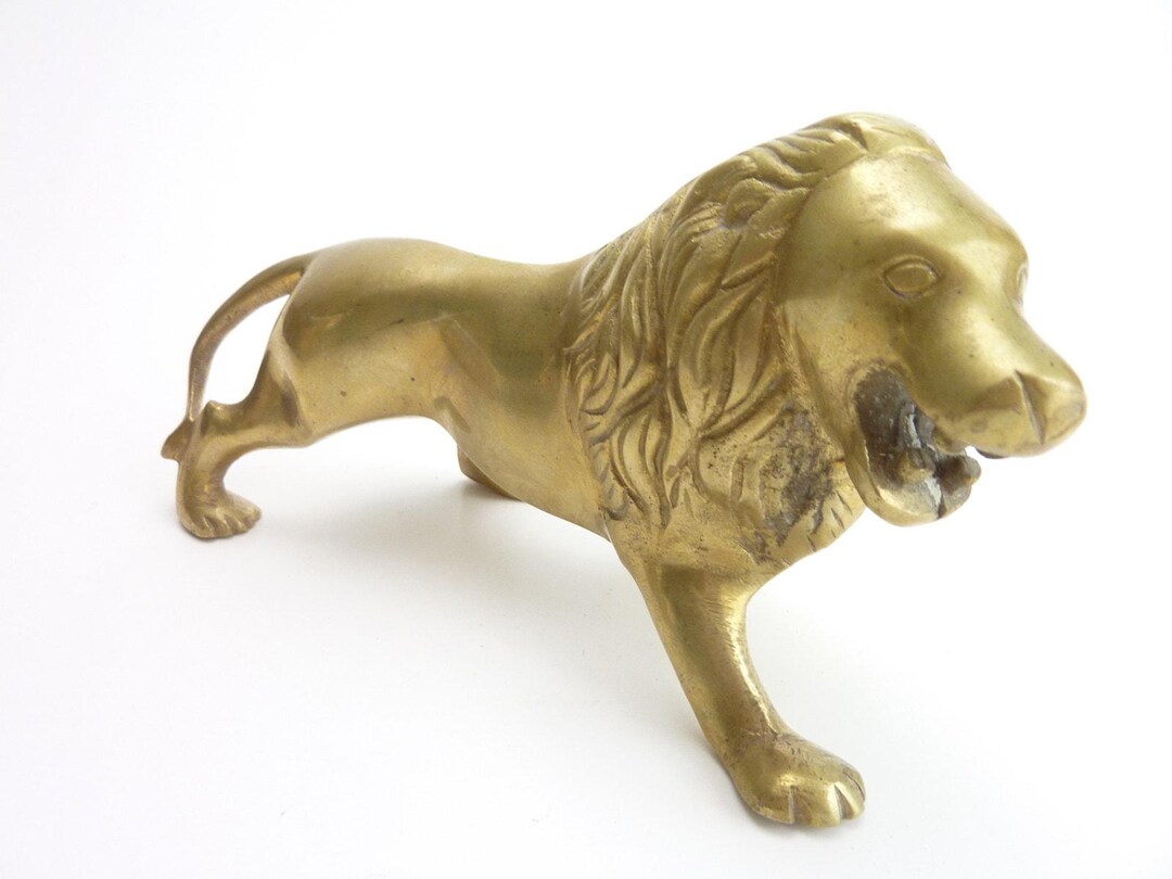 Vintage Brass Lion Figurine Statue Paperweight Leo Mid-century Home ...