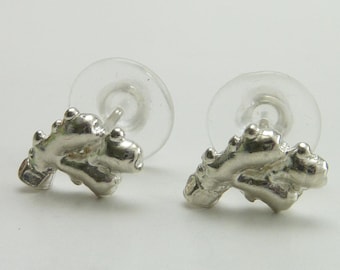 Handcrafted 950 Silver Ginger Root Stud Earrings Asian Foodie Gift For Her