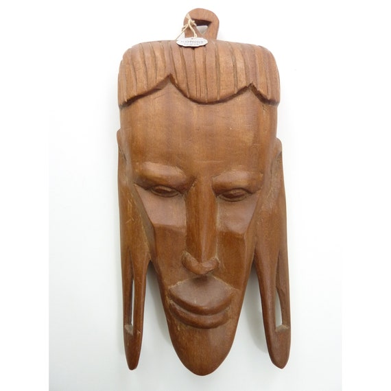 AFRICAN WOOD DOUBLE FACED WOOD CARVED MASK STAND