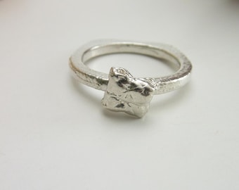 950 Fine Silver Lo Mai Gai Ring, Handcrafted Cantonese Dim Sum Lotus Leaf Rice Foodie Jewelry, Artisan Asian Food Band Made to Order