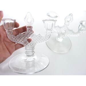 Vintage Clear Glass Hobnail Candelabra Pair Double Candle Holder Two Light Candlestick Set Mid Century Regency Home Decor