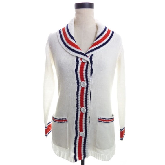 white varsity cardigan