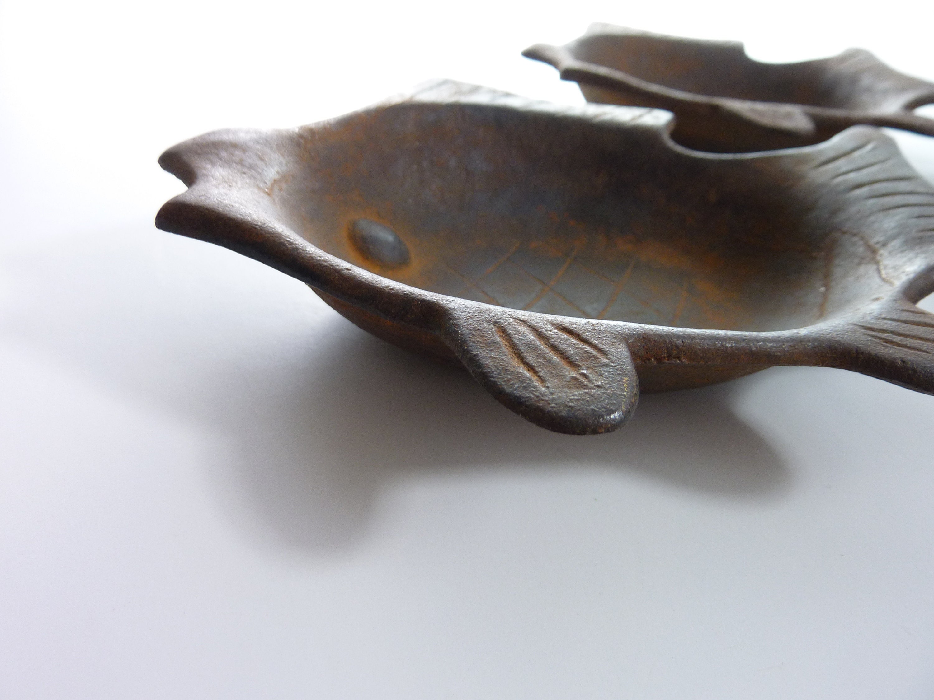 Vintage Cast Iron Fish Dish 6.75” Hand Forged Details of Scales Tail & Head