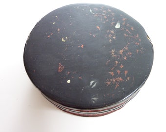 Antique Japanese Round Black Lacquer Ware Box