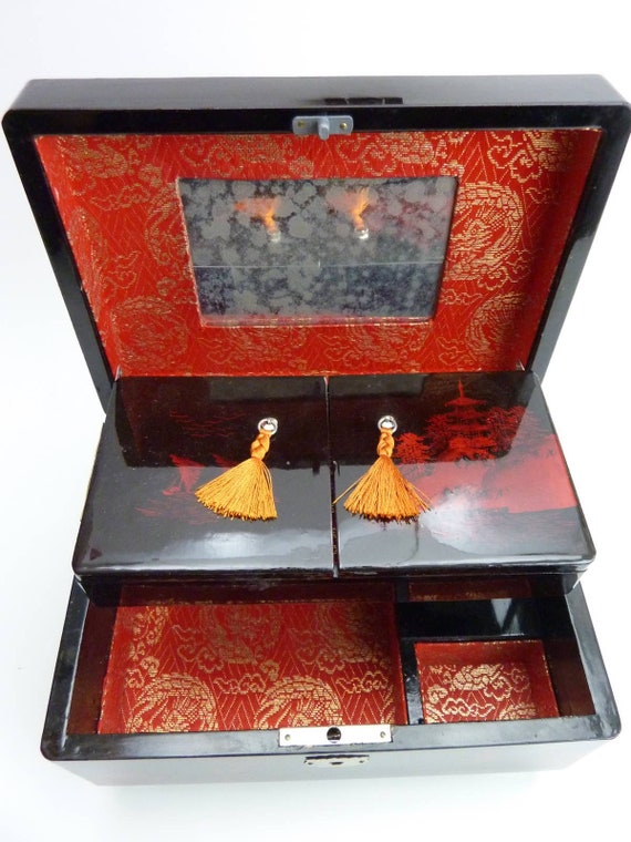 Vintage Lacquer Wood Japanese Music Jewelry Box I… - image 4