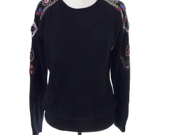 Vintage 90s Le Chois Silk Angora Sweater – Sequin Embellished, Estate Find, M