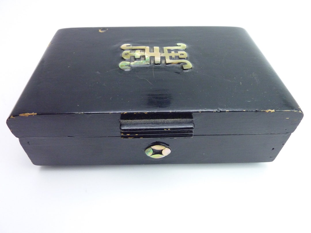 Vintage Chinese Black Wood Jewelry Box Shou Mother of Pearl - Etsy